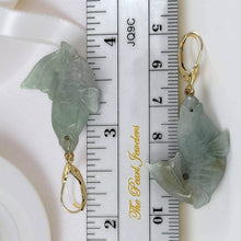Load image into Gallery viewer, 14K Yellow Gold “Good Fortune” Pale Green Carp Jade Earrings