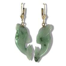 Load image into Gallery viewer, 14K Yellow Gold “Good Fortune” Dolphin-Shaped Jade Earrings