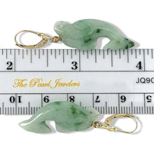Load image into Gallery viewer, 14K Yellow Gold “Good Fortune” Dolphin-Shaped Jade Earrings