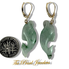 Load image into Gallery viewer, 14K Yellow Gold “Good Fortune” Dolphin-Shaped Jade Earrings