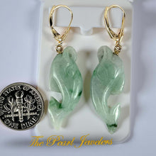 Load image into Gallery viewer, 14K Yellow Gold “Good Fortune” Dolphin-Shaped Jade Earrings
