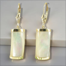 Load image into Gallery viewer, 14K Yellow Gold Leverback Curved White Mother of Pearl Earrings