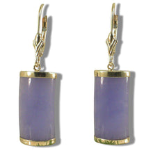 Load image into Gallery viewer, 14K Yellow Gold Leverback Curved Lavender Jade Earrings