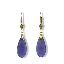 Load image into Gallery viewer, 14K Yellow Gold Flat Raindrop Lavender Jade Earrings