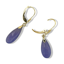 Load image into Gallery viewer, 14K Yellow Gold Flat Raindrop Lavender Jade Earrings