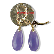 Load image into Gallery viewer, 14K Yellow Gold Flat Raindrop Lavender Jade Earrings