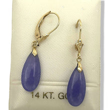 Load image into Gallery viewer, 14K Yellow Gold Flat Raindrop Lavender Jade Earrings