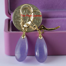Load image into Gallery viewer, 14K Yellow Gold Flat Raindrop Lavender Jade Earrings