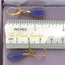 Load image into Gallery viewer, 14K Yellow Gold Flat Raindrop Lavender Jade Earrings