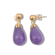 Load image into Gallery viewer, 14K Yellow Gold Lavender Jade Pear Drop Earrings