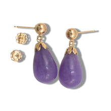 Load image into Gallery viewer, 14K Yellow Gold Lavender Jade Pear Drop Earrings
