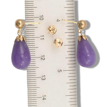 Load image into Gallery viewer, 14K Yellow Gold Lavender Jade Pear Drop Earrings