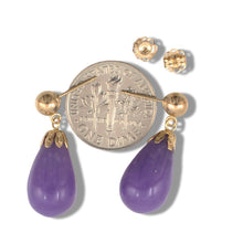 Load image into Gallery viewer, 14K Yellow Gold Lavender Jade Pear Drop Earrings