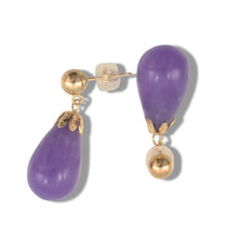 Load image into Gallery viewer, 14K Yellow Gold Lavender Jade Pear Drop Earrings