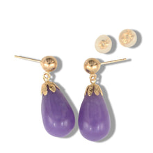Load image into Gallery viewer, 14K Yellow Gold Lavender Jade Pear Drop Earrings