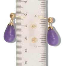 Load image into Gallery viewer, 14K Yellow Gold Lavender Jade Pear Drop Earrings