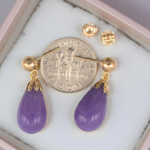 Load image into Gallery viewer, 14K Yellow Gold Lavender Jade Pear Drop Earrings