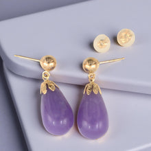 Load image into Gallery viewer, 14K Yellow Gold Lavender Jade Pear Drop Earrings