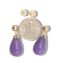 Load image into Gallery viewer, 14K Yellow Gold Lavender Jade Pear Drop Earrings