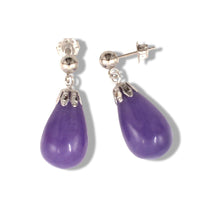 Load image into Gallery viewer, 14K White Gold Lavender Jade Pear Drop Earrings