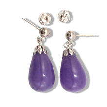Load image into Gallery viewer, 14K White Gold Lavender Jade Pear Drop Earrings