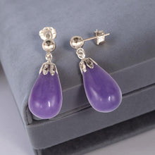 Load image into Gallery viewer, 14K White Gold Lavender Jade Pear Drop Earrings