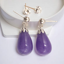Load image into Gallery viewer, 14K White Gold Lavender Jade Pear Drop Earrings