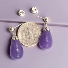 Load image into Gallery viewer, 14K White Gold Lavender Jade Pear Drop Earrings