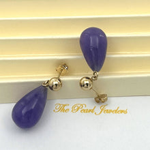 Load image into Gallery viewer, 14K Yellow Gold Lavender Jade Teardrop Earrings