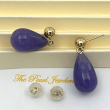 Load image into Gallery viewer, 14K Yellow Gold Lavender Jade Teardrop Earrings