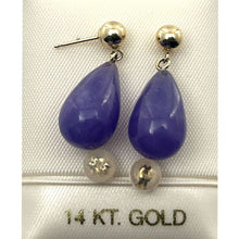Load image into Gallery viewer, 14K Yellow Gold Lavender Jade Teardrop Earrings