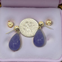 Load image into Gallery viewer, 14K Yellow Gold Lavender Jade Teardrop Earrings