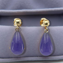 Load image into Gallery viewer, 14K Yellow Gold Lavender Jade Teardrop Earrings