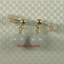 Load image into Gallery viewer, 14K Yellow Gold Celadon Green Jade Bead Dangle Earrings