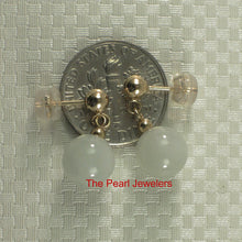 Load image into Gallery viewer, 14K Yellow Gold Celadon Green Jade Bead Dangle Earrings