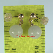 Load image into Gallery viewer, 14K Yellow Gold Celadon Green Jade Bead Dangle Earrings