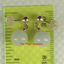 Load image into Gallery viewer, 14K Yellow Gold Celadon Green Jade Bead Dangle Earrings