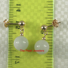Load image into Gallery viewer, 14K Yellow Gold Celadon Green Jade Bead Dangle Earrings
