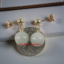 Load image into Gallery viewer, 14K Yellow Gold Celadon Green Jade Bead Dangle Earrings
