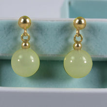 Load image into Gallery viewer, 14K Yellow Gold Celadon Green Jade Bead Dangle Earrings