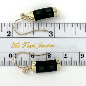 1102226 14KT SOLID YELLOW GOLD JADE & BLACK ONYX DANGLES HOOK EARRINGS