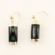 Load image into Gallery viewer, 1102226 14KT SOLID YELLOW GOLD JADE &amp; BLACK ONYX DANGLES HOOK EARRINGS