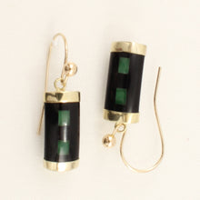 Load image into Gallery viewer, 1102226 14KT SOLID YELLOW GOLD JADE &amp; BLACK ONYX DANGLES HOOK EARRINGS