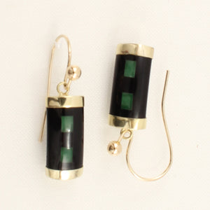 1102226 14KT SOLID YELLOW GOLD JADE & BLACK ONYX DANGLES HOOK EARRINGS