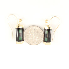 Load image into Gallery viewer, 1102226 14KT SOLID YELLOW GOLD JADE &amp; BLACK ONYX DANGLES HOOK EARRINGS