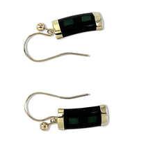 Load image into Gallery viewer, 14K Yellow Gold Jade &amp; Black Onyx Hook Earrings