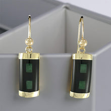 Load image into Gallery viewer, 14K Yellow Gold Jade &amp; Black Onyx Hook Earrings