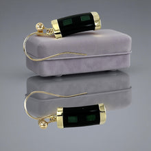 Load image into Gallery viewer, 14K Yellow Gold Jade &amp; Black Onyx Hook Earrings