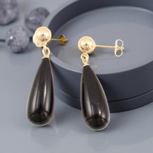 Load image into Gallery viewer, 14K Yellow Gold Black Onyx Teardrop Earrings