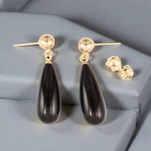 Load image into Gallery viewer, 14K Yellow Gold Black Onyx Teardrop Earrings